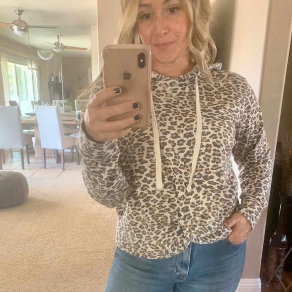 C&C California Tops - C & C California Leopard Print Twist Front Hoodie